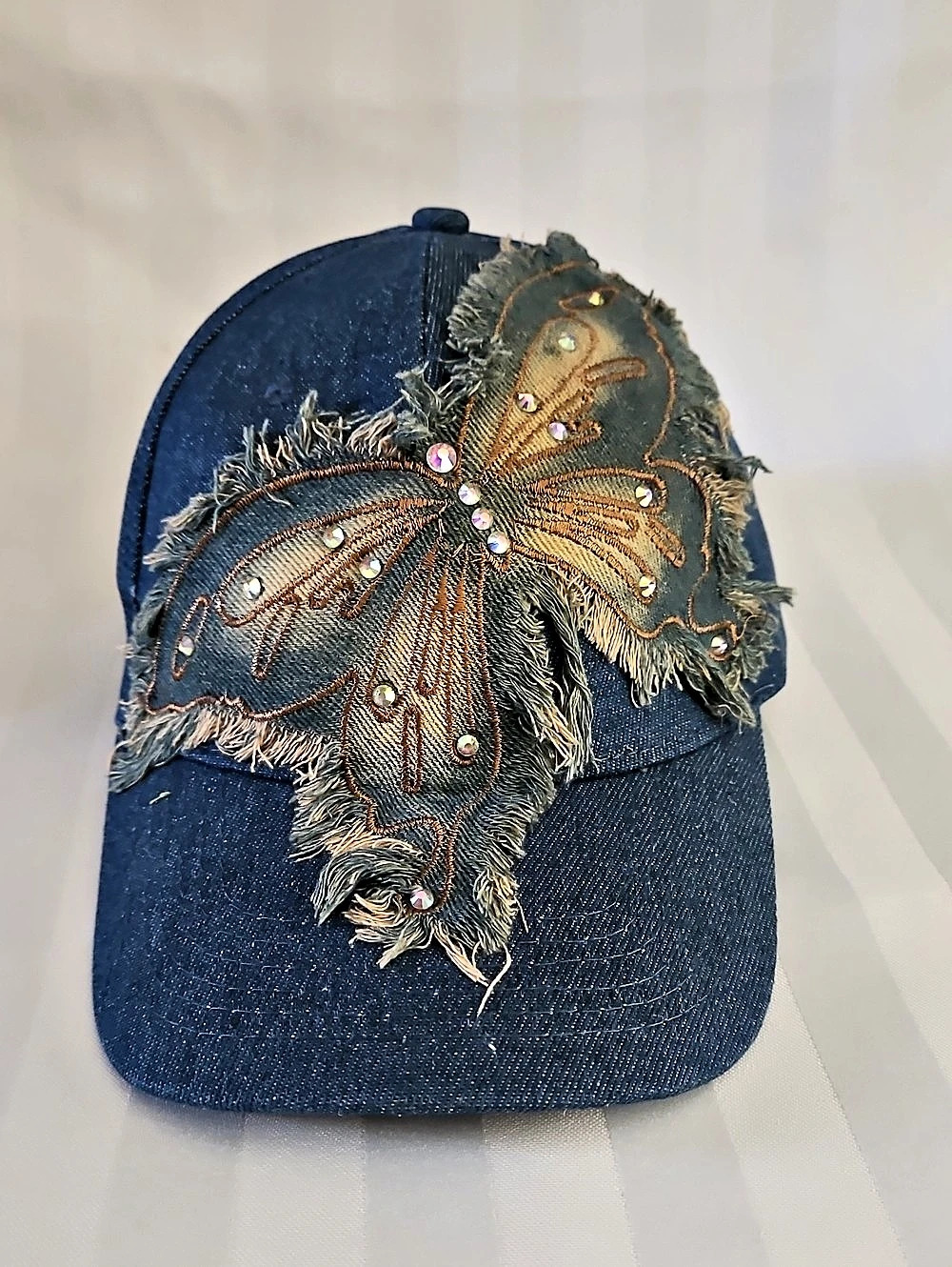 Blue Denim Butterfly Embellished Hat